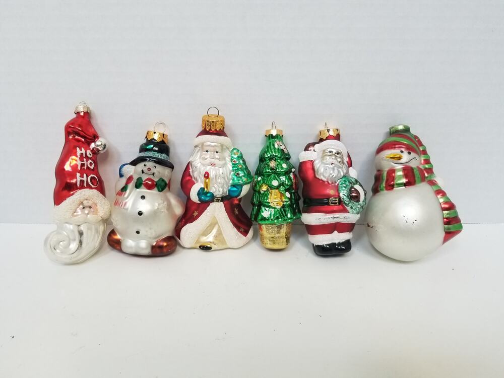 Lot of 6 Vintage Hand Blown Glass Christmas Ornaments Snowman Christmas Tree